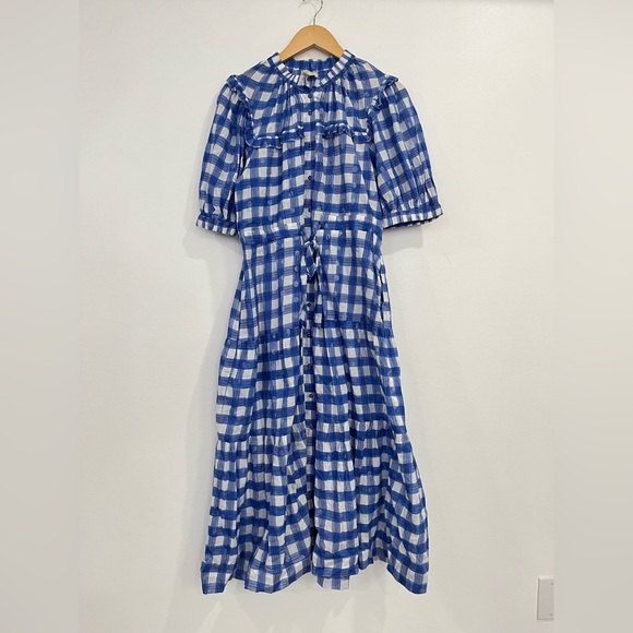 Lola Australia Blue Gingham Cotton Maxi Midi Dress Small Puff Sleeve Cottagecore Lola Australia Blue Gingham Cotton Maxi Midi Dress Small Puff Sleeve Cottagecore